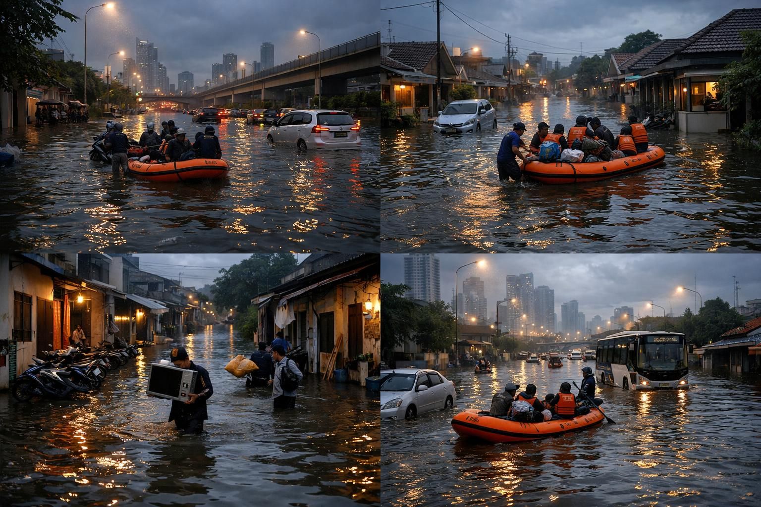 kompilasi foto banjir yang melanda jakarta dan tangerang setelah hujan deras semalaman, disajikan oleh cnbc indonesia.