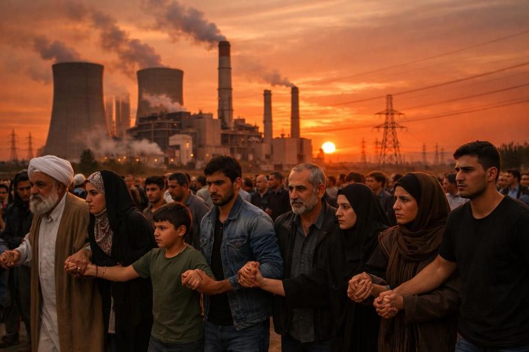 trump mengancam bom pembangkit listrik, iran mengajak warga membentuk rantai manusia sebagai bentuk solidaritas dan perlindungan.