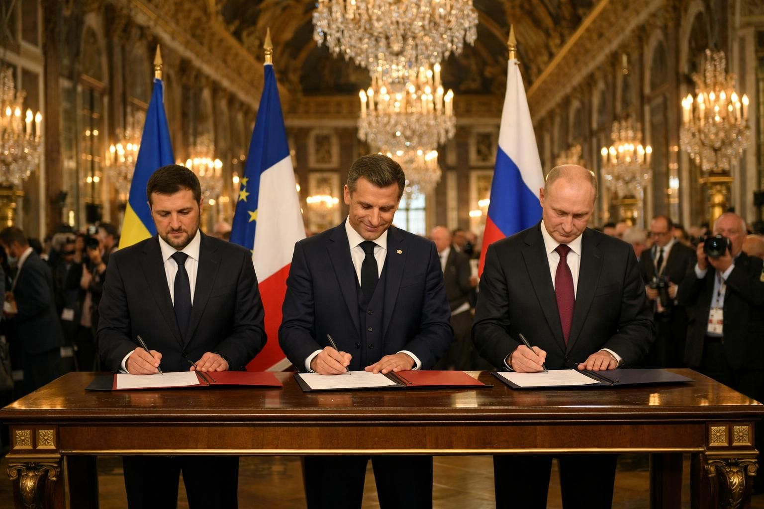 saksikan momen bersejarah saat trump menandatangani nota kesepahaman perdamaian dengan iran di hadapan macron di istana versailles, menandai langkah penting dalam diplomasi internasional.