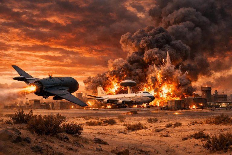 heboh! drone kamikaze iran melancarkan serangan mendadak ke pangkalan pesawat pengintai as di bahrain, meningkatkan ketegangan regional dengan aksi agresif yang terbaru.