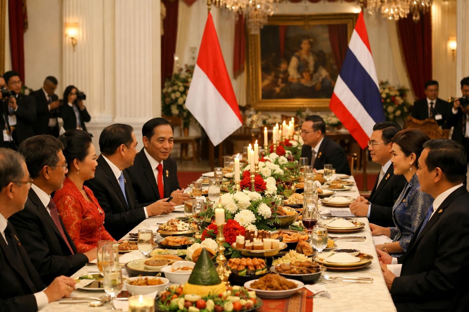 prabowo mengadakan makan malam persahabatan yang hangat, dengan perdana menteri thailand memberikan pujian atas kemitraan erat kedua negara.
