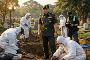 proses ekshumasi jenazah sutrimo dimulai pagi ini, dipimpin oleh brigjen hastry, untuk memastikan identifikasi yang akurat dan menghormati prosedur hukum yang berlaku.