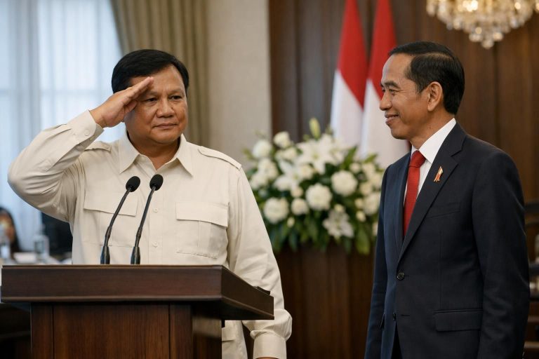 setelah berpidato, prabowo memberikan hormat dan salam kepada jokowi sebagai tanda penghormatan dan kerjasama yang baik antara keduanya.