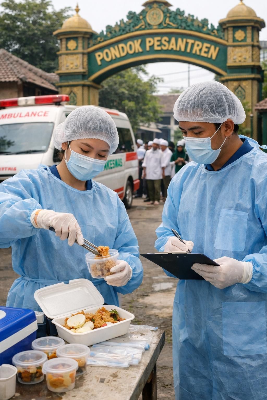 diduga keracunan, 556 santri di sidoarjo menjalani pengujian menu mbg di laboratorium untuk memastikan keamanan makanan dan kesehatan para santri.